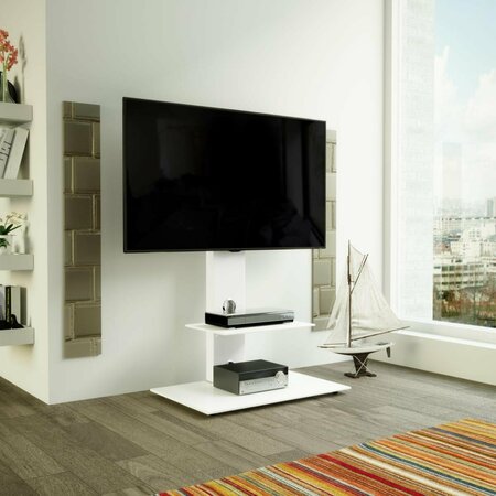 SEATSOLUTIONS Combi Lesina Flat Pedestal TV Stand - Satin White & White Glass SE2771088